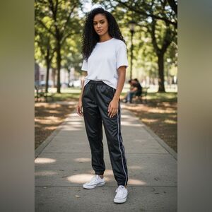 NWT RAINS Unisex Black Rain Pants Joggers Reflective Stripe Lightweight - Large